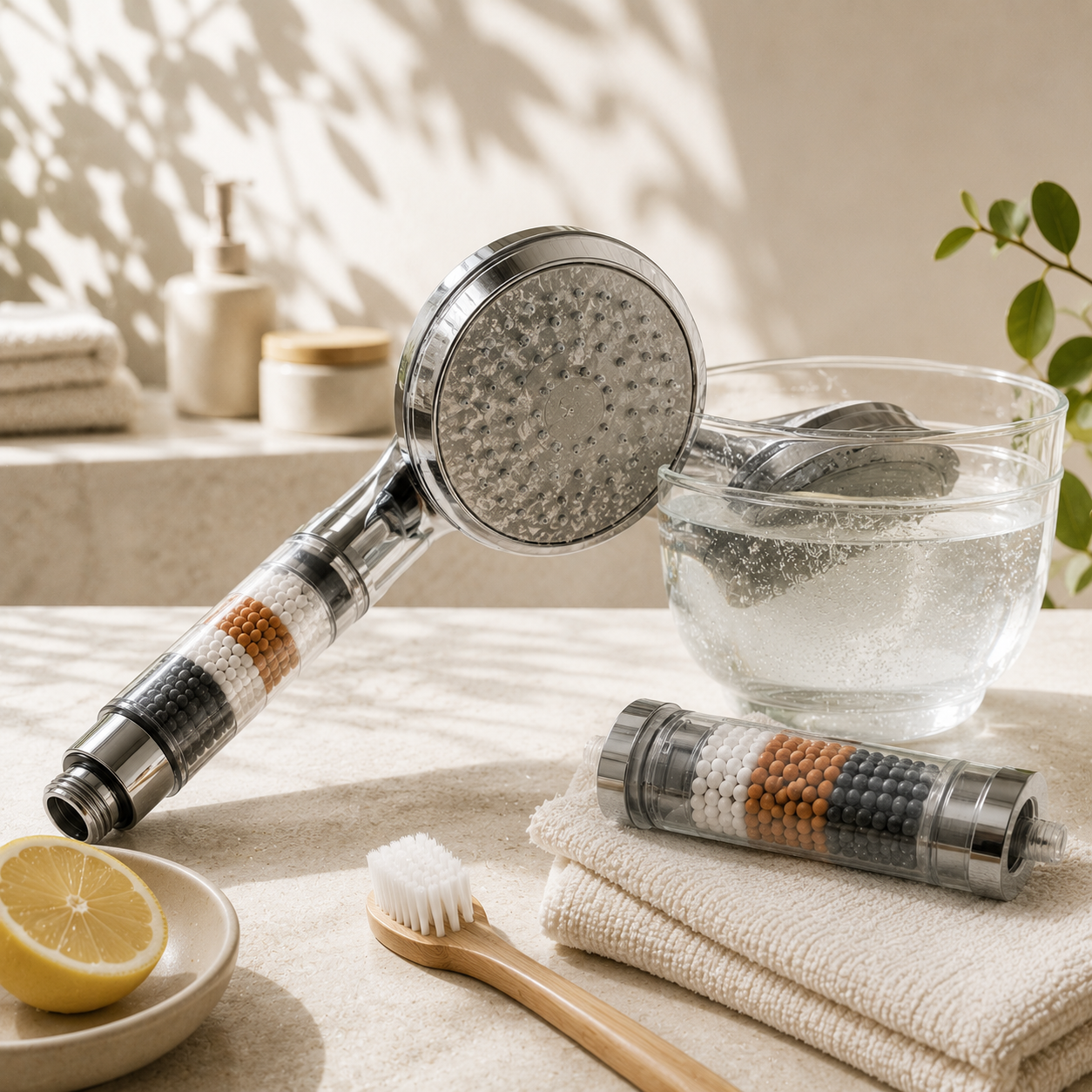 Pommeau de douche filtrant entartré : comment le nettoyer sans l'abîmer ?